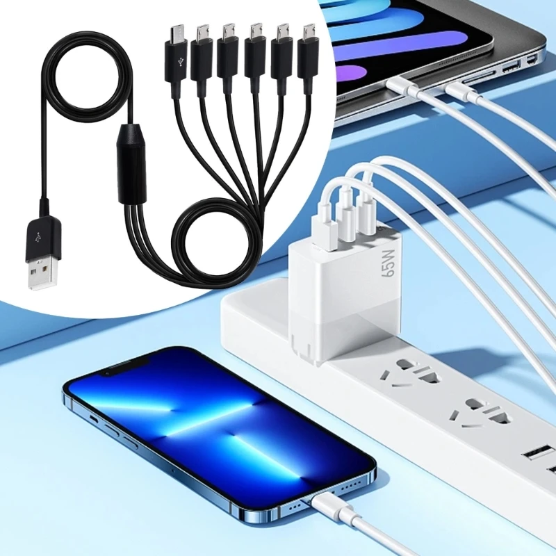 Enhanced Micro USB Splitter Cable - 1 to 6 Data Connector Adapter