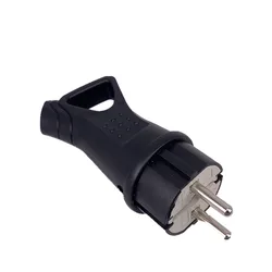 Waterproof European Electrical Socket Plug with Cover, Rubberized Grounded Connector, IP54, 16A 250V (Plug)