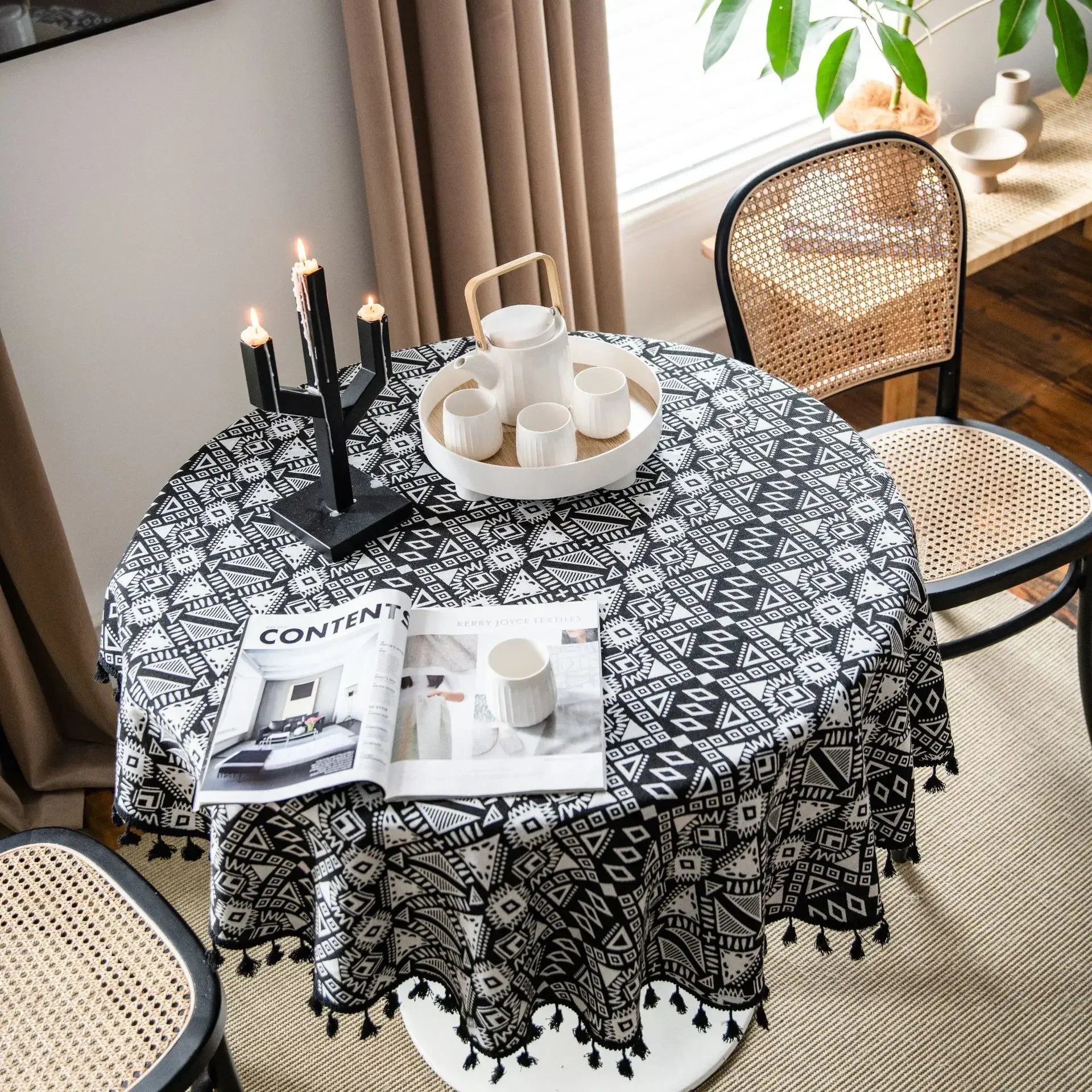 

Cotton Linen American Geometry Round Tablecloth Tassel Tablecloth Able Tea Round Table Map Table Cover Dining Room