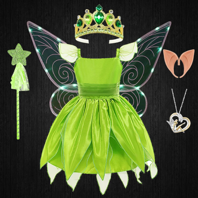 thumbnail image 1 of Disfraz de Campanilla para niña, disfraz de elfo verde para carnaval, fiesta de cumpleaños, Halloween, 1 of 5