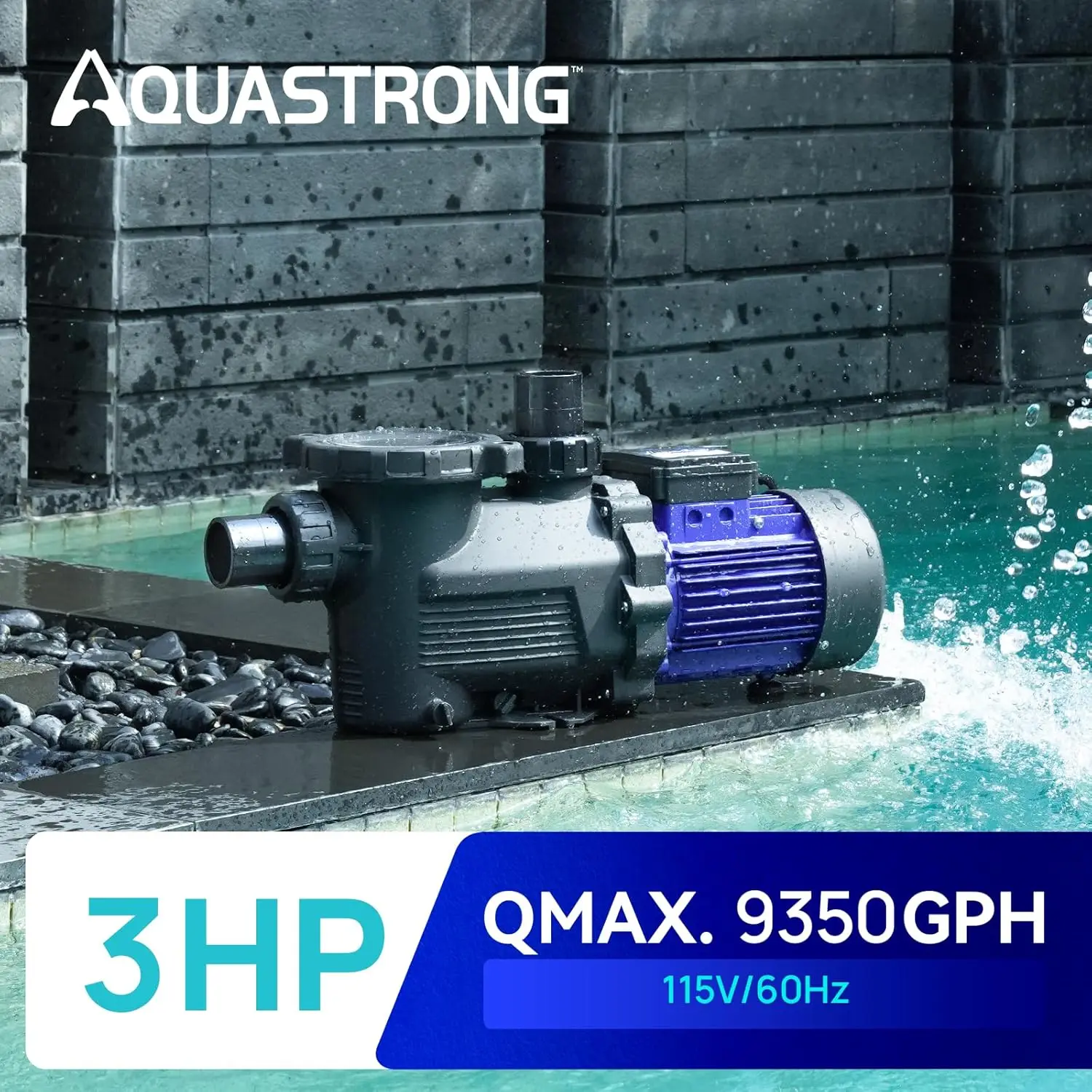 3HP In/Above Ground Single Speed Pool Pump 115V 9350GPH High Flow Powerful Self Primming Swimming Pool Pumps with Filter Basket