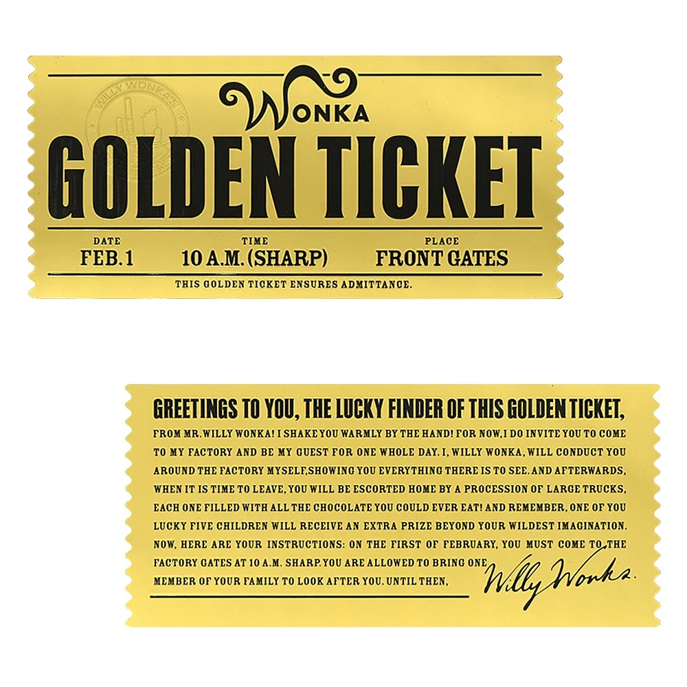 Collectible Card Wonka Golden Ticket Charlie Chocolate Factory Gold Foil Plastic Card Art Collection Memorial Gift