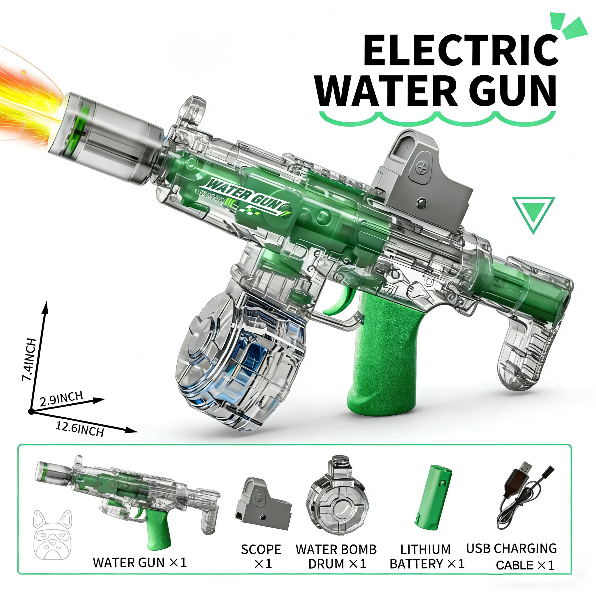 Pistola de Agua Eléctrica con Simulación de Disparo y Retroceso, Juguete para Niños con Sensor Automático y Luces, Pistola de Agua para Verano, Playa y Actividades al Aire Libre