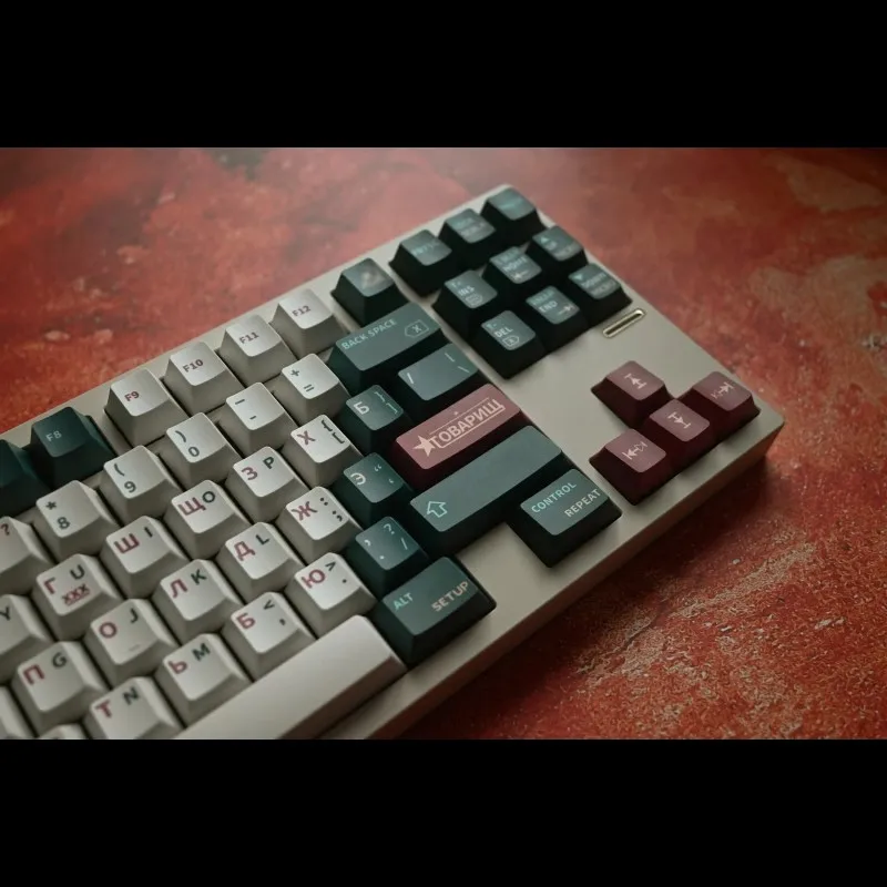Chaves Conjunto Russo Keycaps Pbt Dye Subbed Key Caps Cereja Perfil Vermelho Branco Verde Gradiente Keycap para 61 64 68 84 87 96 980 142 - Imagem 3