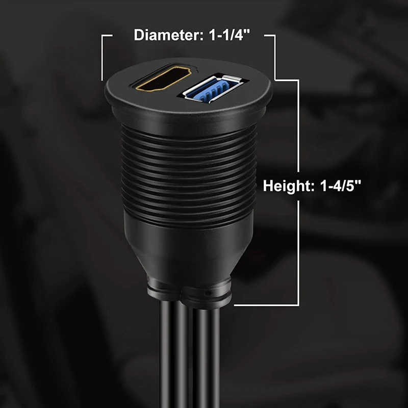 USB 3.0 2.0 및 HDTV 수암 익스텐션 코드 대시 패널, 플러시 마운트 데이터 케이블, 자동차 요트 보트 오토바이 방수, 1m