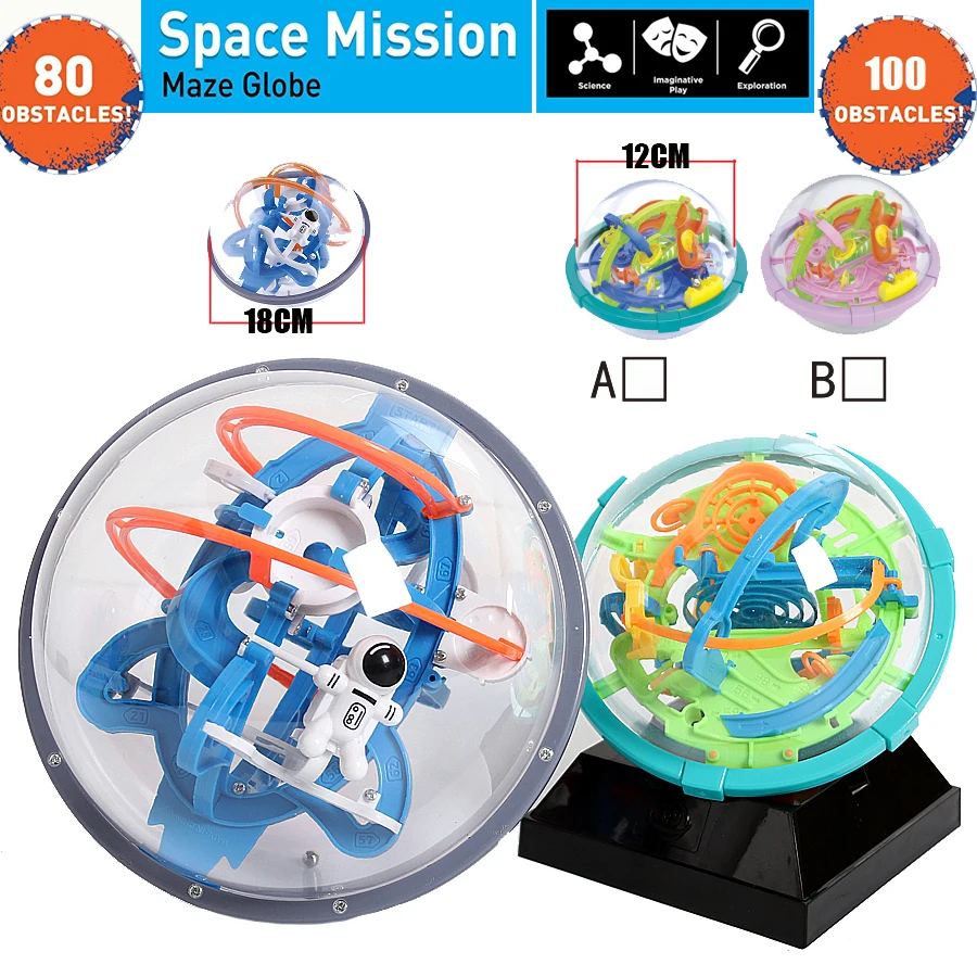 New Magic 3D Space Mission Maze Globe Puzzle Intellect Ball  80-100 Obstacles  Educational Interactive Brain Teaser for Children