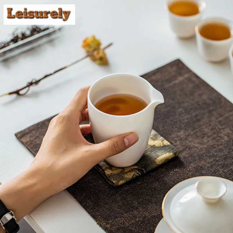 Dehua Sheep Fat Jade White Porcelain Tea Pitcher Antique Gold Painted Cha Hai Justice Cup Kung Fu Tea Tea Services Accessories