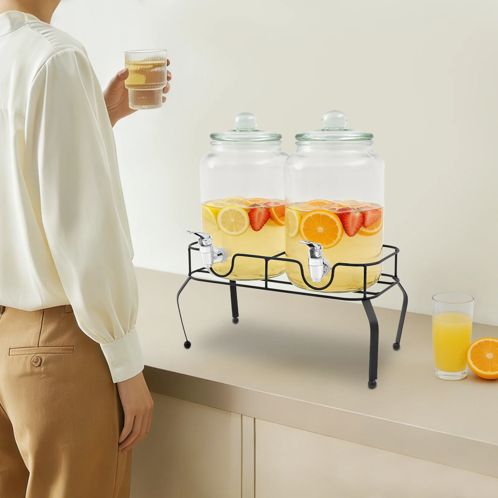 3L Tisch-Getränkespender, Getränkedose mit 2 Spendern, Glas-Saftspender mit Ständer, Zapfhahn für Bankette – Detail 2