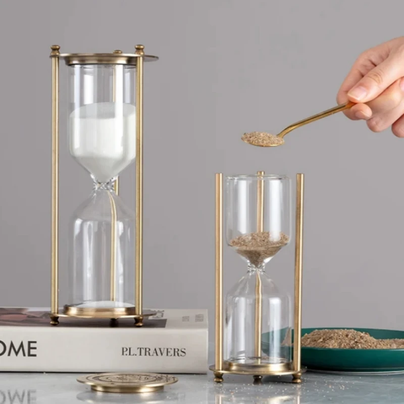 Creative Metal Empty Hourglass Timer Office Desktop Small Ornaments Table Top Decor Brass Color Transparent Sandglass sand timer liquid hourglass timer colored hourglass