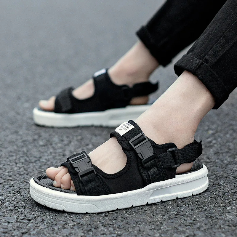 Men's Sandals Korean Style Sports Outdoor Beach Shoes Slip-On Summer Slippers Breathable Mesh Upper PVC Anti-Slip Sole