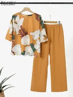 ZANZEA 2PCS Fashion Short Sleeve Floral Blouse Pant Sets Women Office Work Suit Summer Tracksuits Elegant Matching Sets Oversize - Image 4