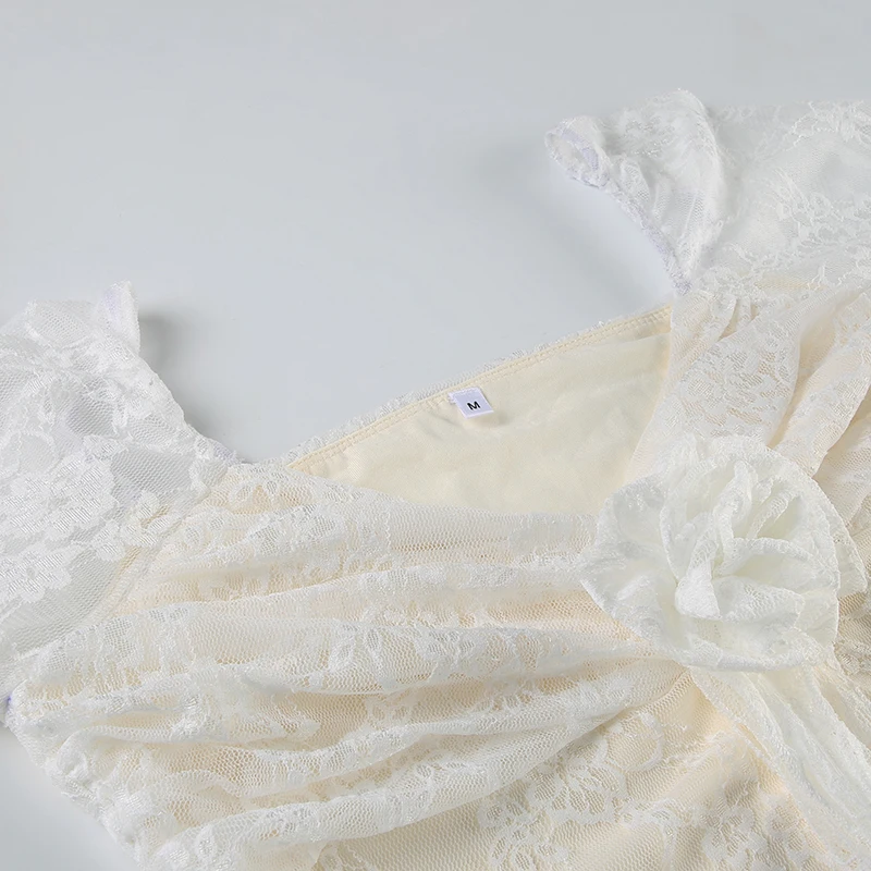 Fairycore Retro Flowers Lace V-Neck tulle Dresses Women Gentle Elegant Flared Sleeve Mermaid s Trendy Dresses
