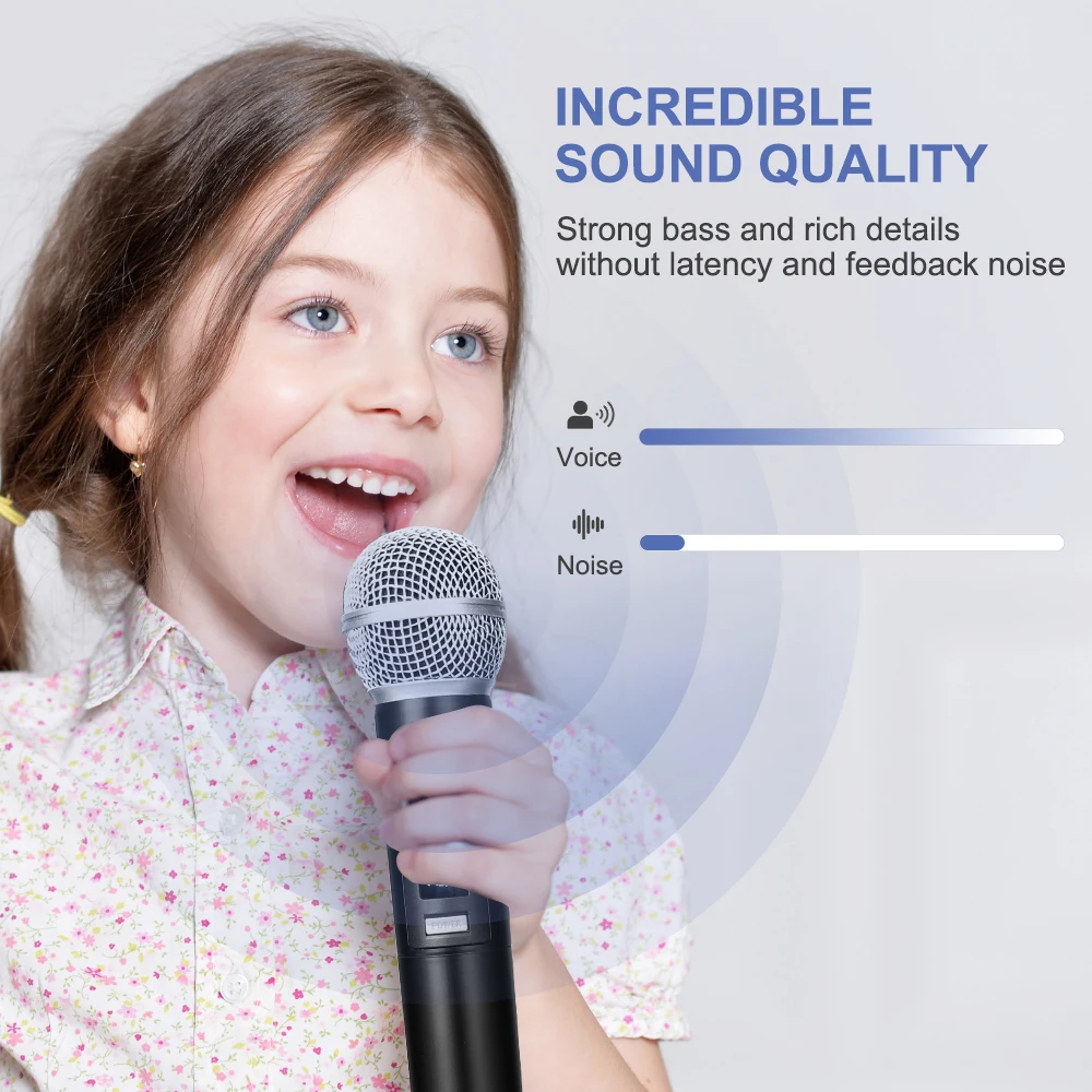 Micrófono inalámbrico cuádruple, sistema de micrófono dinámico de mano inalámbrico Dual con batería receptora recargable para Karaoke_voghion.com