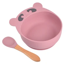

Children's Silicone Bowl Spoon And Fork Set Baby Cartoon Bear Suction Cup Anti-drop Complementary Food Bowl Kids Plate Dishes 28