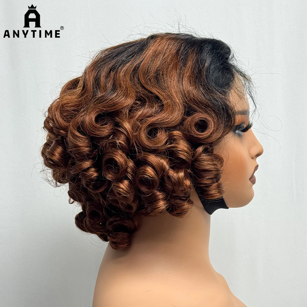 250% Density Bob Wigs Loose Bouncy Curly 4x4 Transparent Lace Closure Frontal Wigs Side Part Loose Texture 100% Human Hair Wig