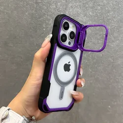 Custodia Shockproof con Carica Wireless Magnetica Potenziata e Supporto per Obiettivo Pieghevole