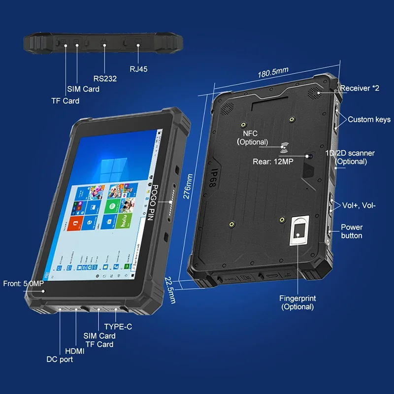10 Inch Rugged Tablet LINUX OS Ubuntu 20.04.6 i5-10210Y CPU 8G+128G 2D Scanner IP68 Waterproof Industrial Tablet