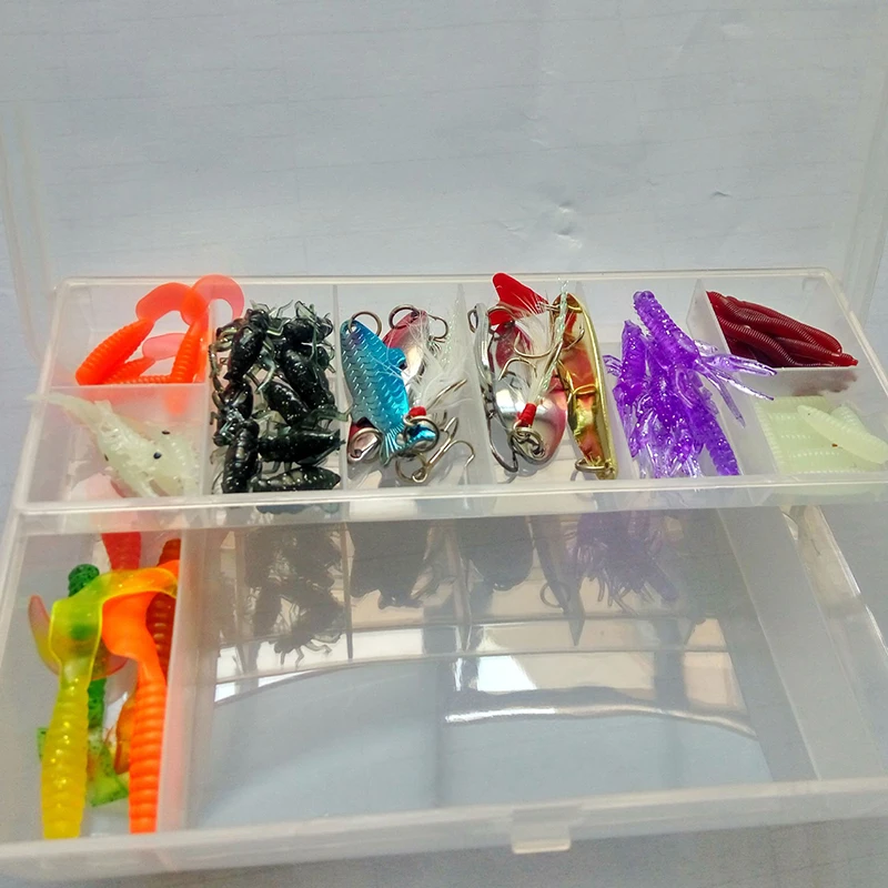 

100pcs/lot Soft Lure Kit Soft Fishing Lure Jig Head Hook Fishing Hooks With Fishing Tackle Box Pesca