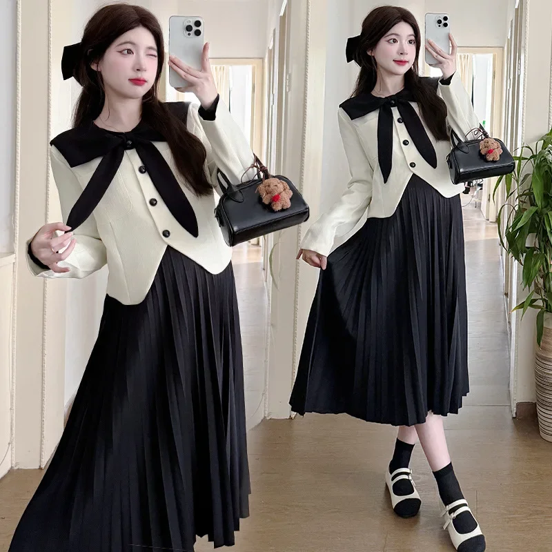 Spring Autumn Maternity Dress 2-Piece Set French Style