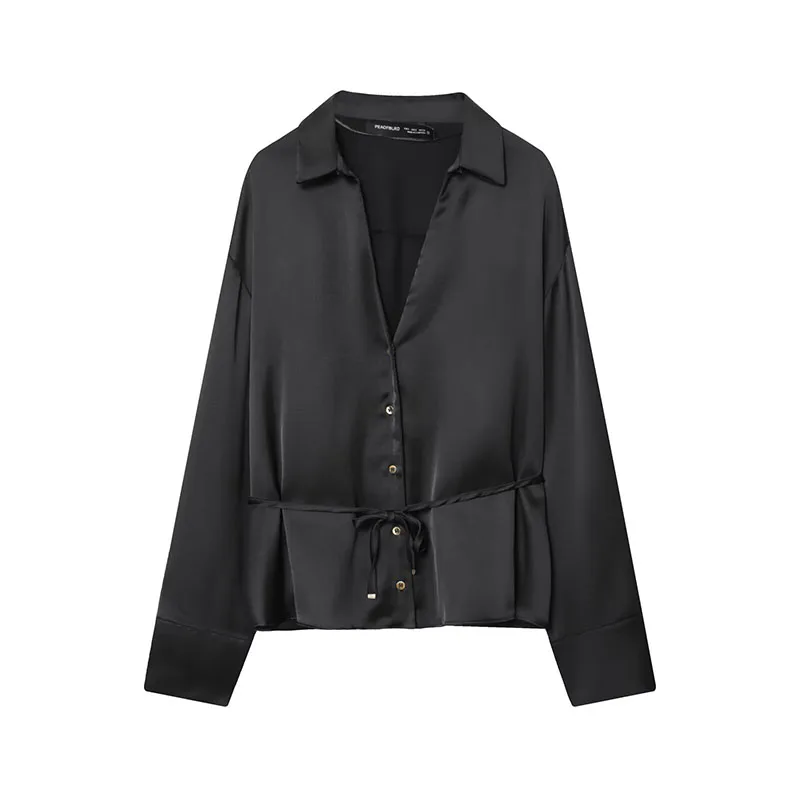 Chic Fashion Satin Elegant Shirts for Women 2025 New Long Sleeve Tied Women's Streetwear Casual Shirt And Blouse Woman Top