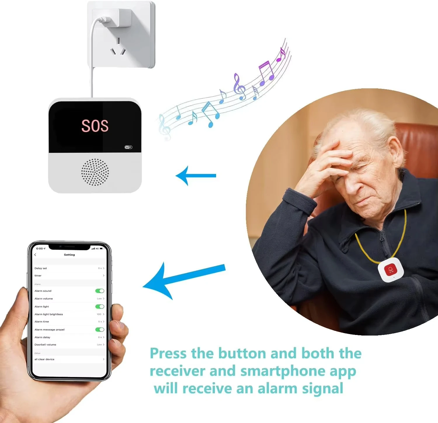 Wireless SOS Button Pager by Tuya for Elderly Care Emergency Alarm for Seniors and Patients at Home