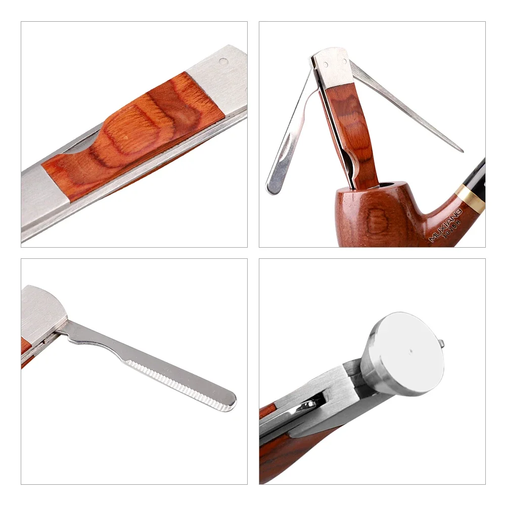 Smoking Pipe Cleaners Tobacco Smoking Accessories Smoking Accessories 3 in 1 Red Wood Tobacco Smoking Stainless Steel Pipe Clean Tool for pipe tobacco press rod pipe channel and bowl cleaning