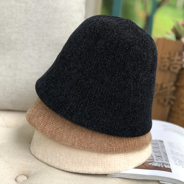 MAXSITI U Black chenille dome Bucket Hat Women's fashion Harajuku fisherman hat autumn winter casual warm versatile basin hat 1