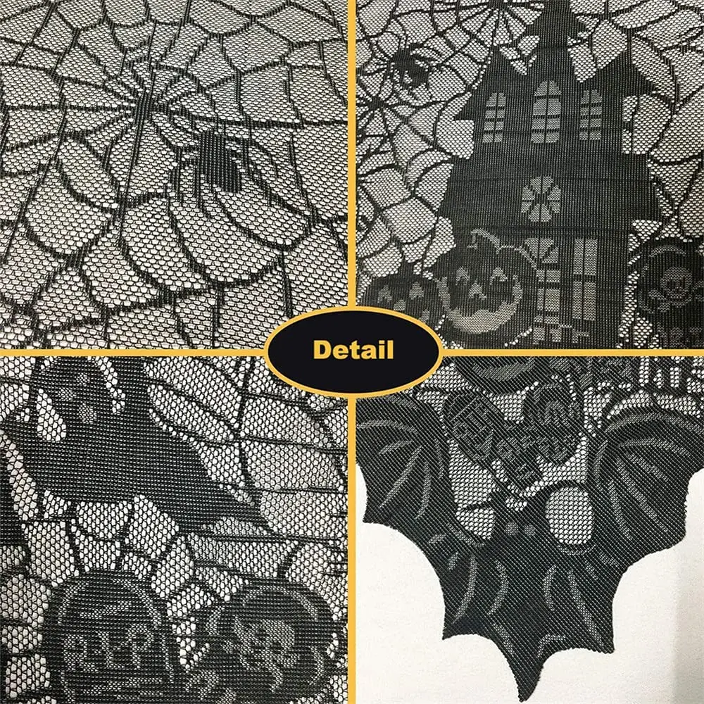 1 pcs of Halloween lace tablecloth spider web skull pattern rectangular shape for party decoration haunted house pumpkin design 5