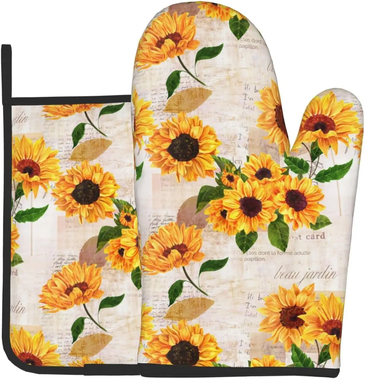 

Винтажные желтые перчатки и Прихватки для духовки в виде подсолнечника, фотообои из 2 термостойких кухонных перчаток для микроволновой печи и поверхности горшка