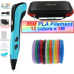 Innovative Kids 3D Printing Pen Kit with Power Adapter, Filament, and Travel Case - Perfect Birthday or Christmas Gift - EU (Blue add 36M PLA)