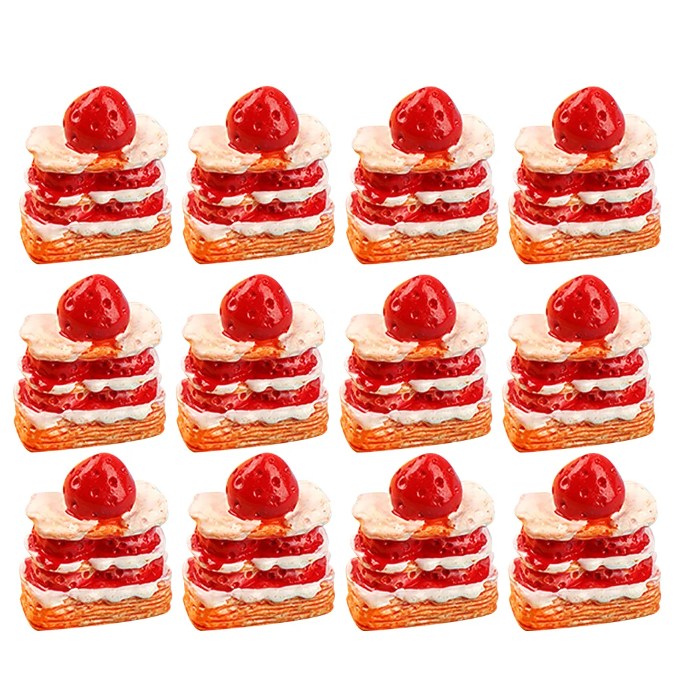 

16 Pcs Strawberry Cream Cake Delicate Models Decor Realistic Food Dessert Fake Phone Case Accessories Props Cakes