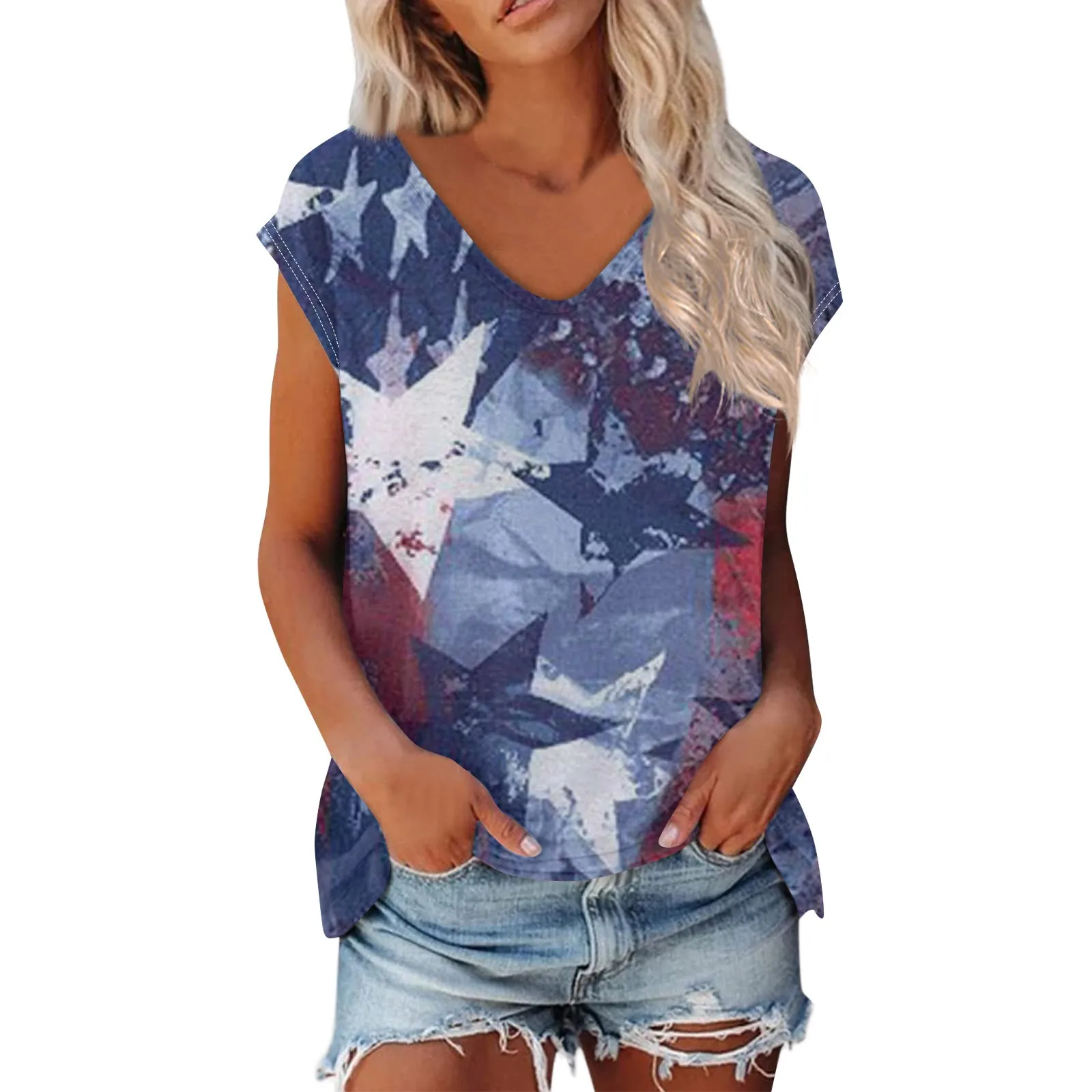 

Женская блузка с коротким рукавом и V-образным вырезом, большого размера