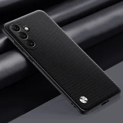 Luxury Hybrid Leather Phone Case - Elegant Plain Design - Galaxy A24 (Carbon fiber)