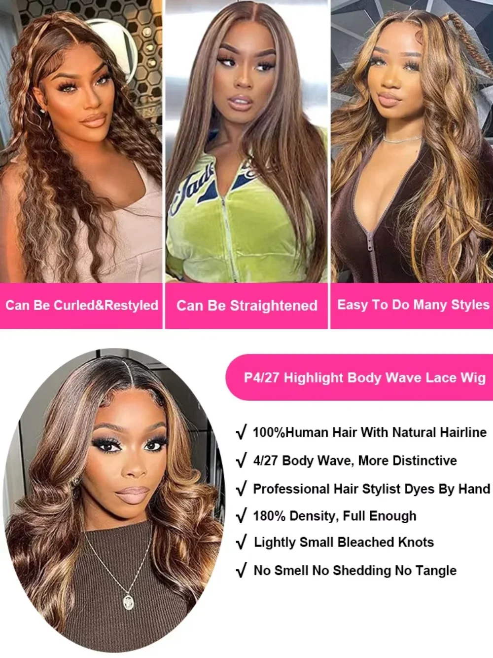 P427 Highlight Human Hair Wigs 220 Density Body Wave Wigs Lace Frontal Wigs 13x6 13X4 HD Transparent Lace Frontal Wigs For Women