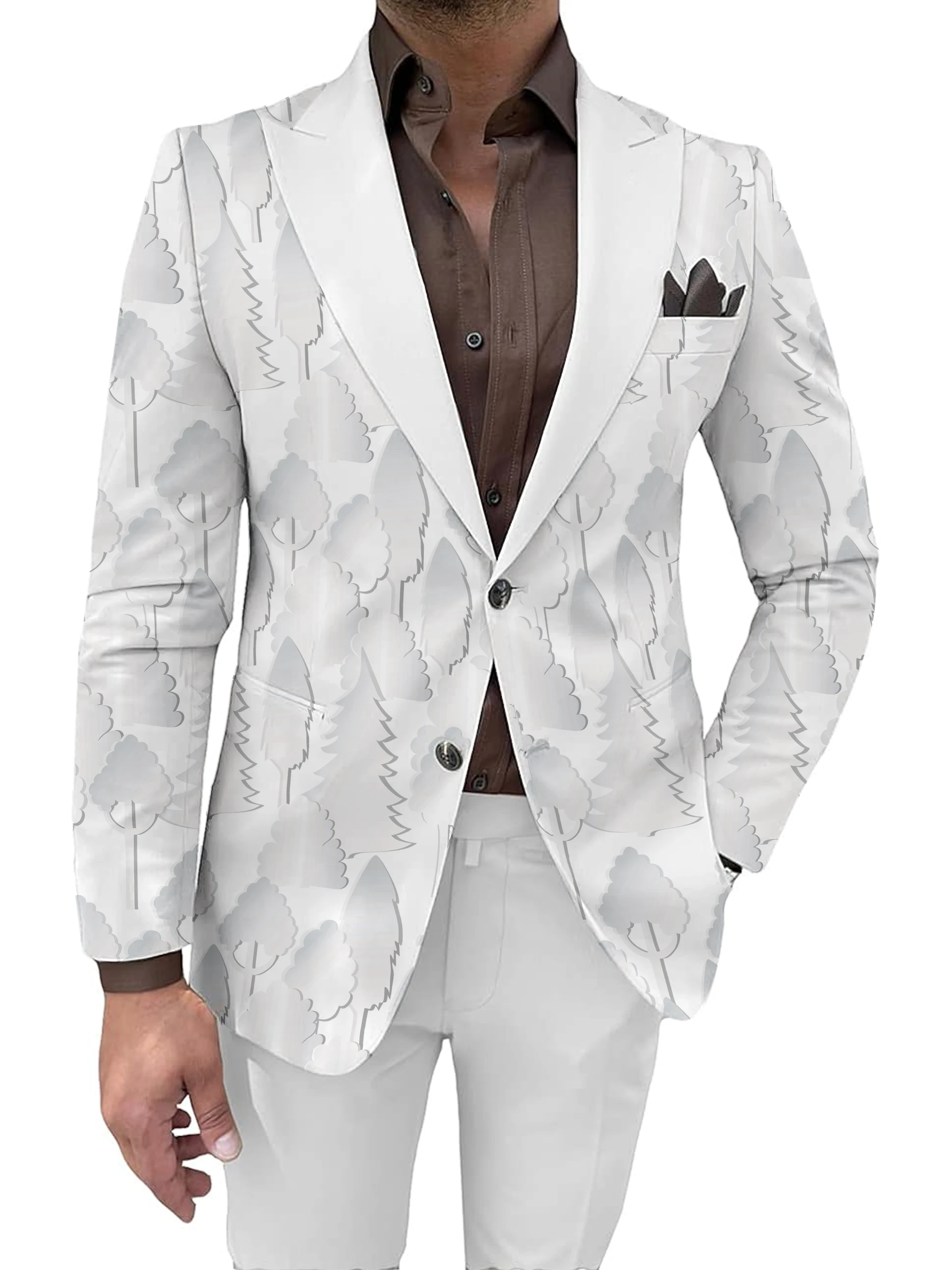 Spring and Autumn Men's Casual Suit Classic Geometric Lines Digital Printing Fashion Street Party Business Dress Large Top