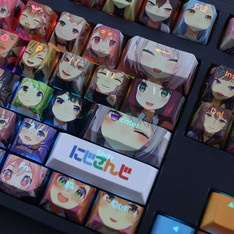 Teclas Conjunto Nijisanji Papel Completo Keycap Pbt Tintura Subbed Backlit Keycaps dos Desenhos Animados Anime Gaming Key Caps para Ansi 61 87 104 108 108 - Imagem 5
