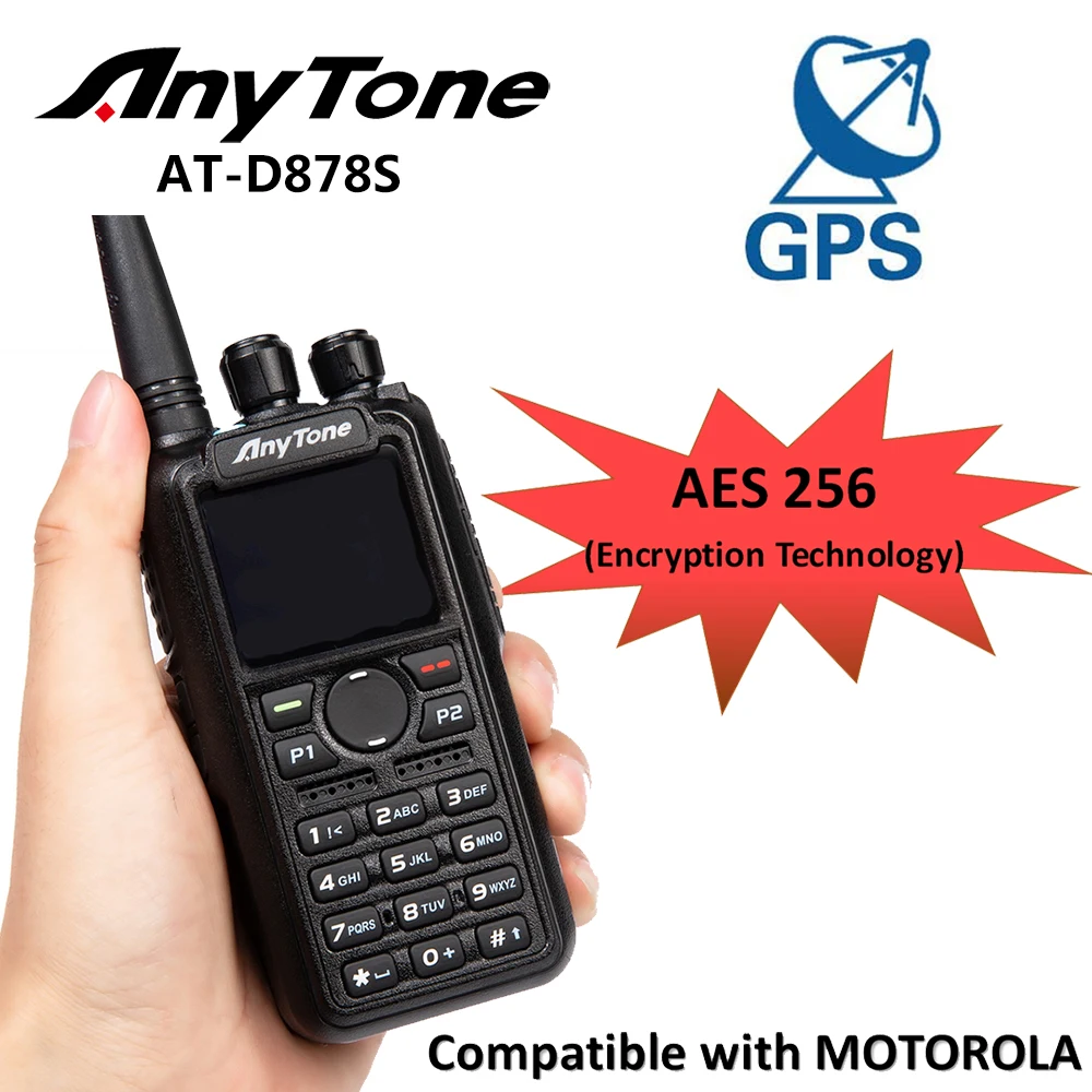 AnyTone UHF 400-480MHz 싱글 밴드 워키토키, AT-D878S 디지털 아날로그 양방향 워키토키, GPS DMR 휴대용 워키토키