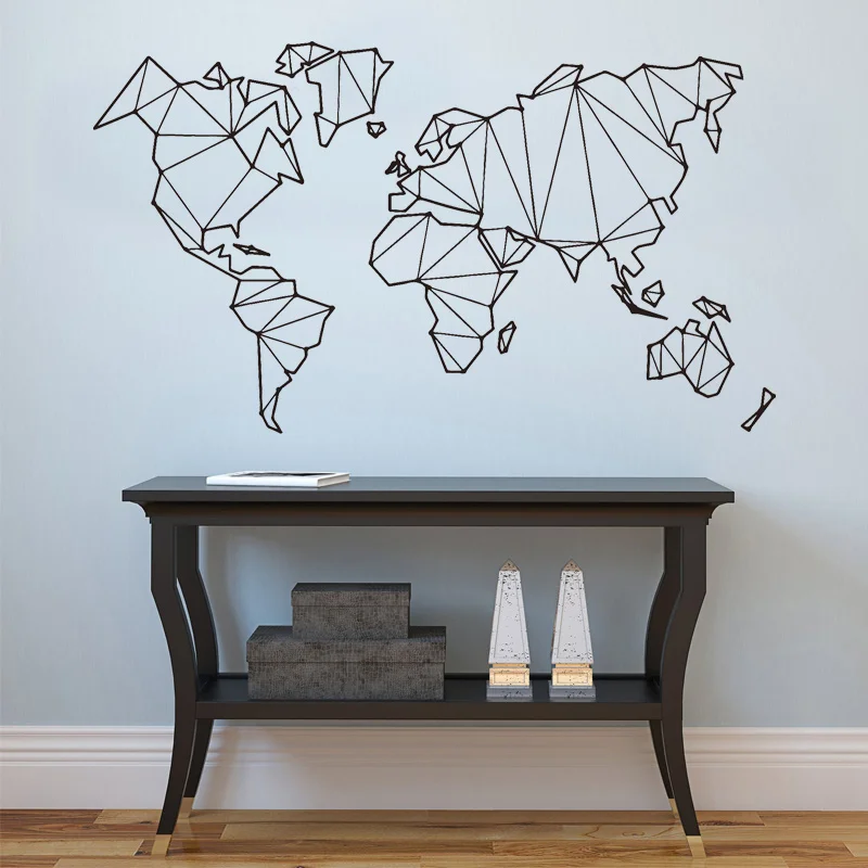 Creative Geometry World Map Wall Stickers Vinyl Home Decor Living Room