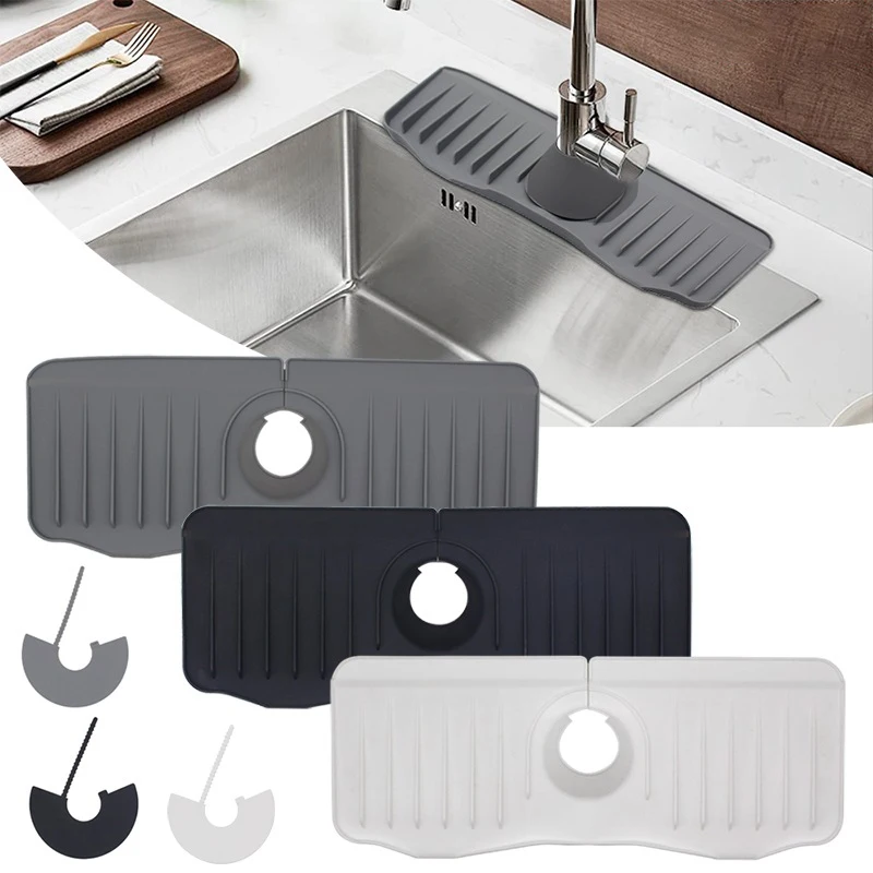 

Kitchen Silicone Faucet Mat Waterproof Mat Sink Splash Catcher Drain Pad Adjustable Countertop Protector for Kitchen Bathroom