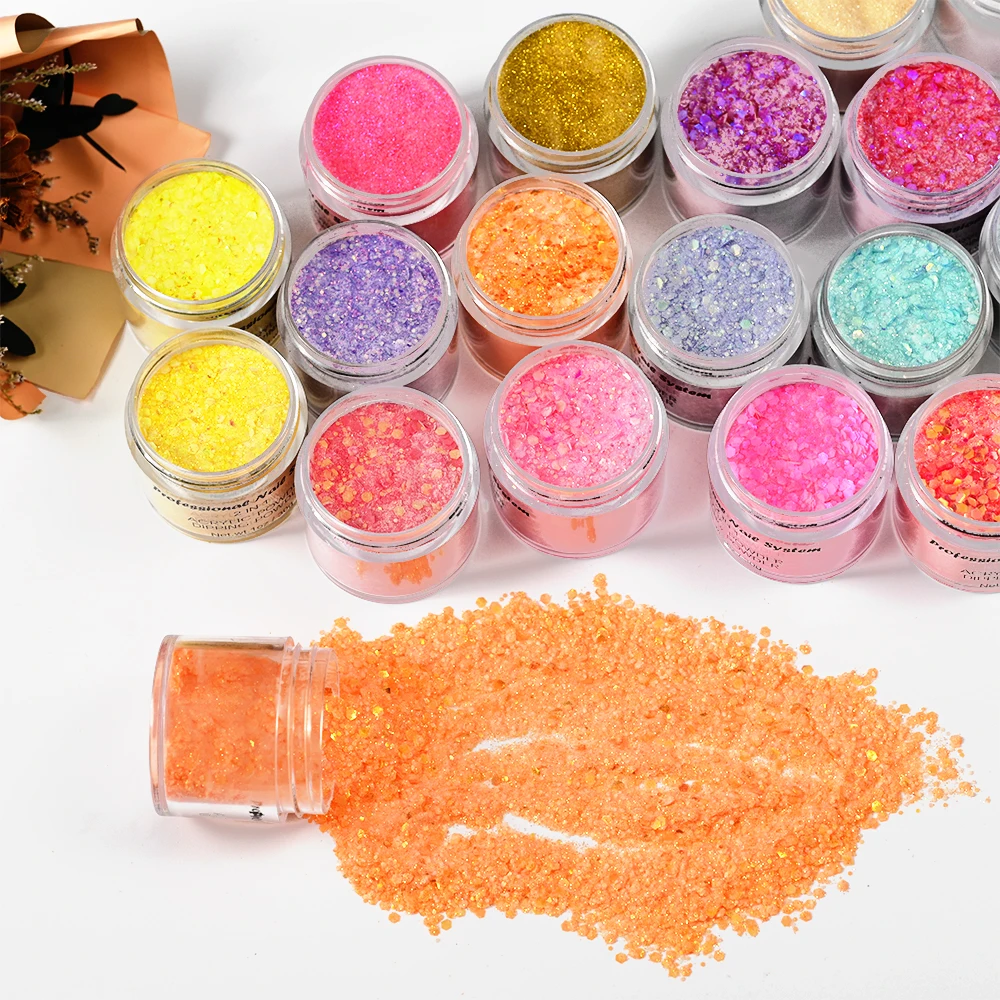 1oz Nail Acrylic Powder Mixed Hexagon Chunky Glitter Sequins For Nail Extended Builder Sculpture Gel Polish Acrylic Powder 2