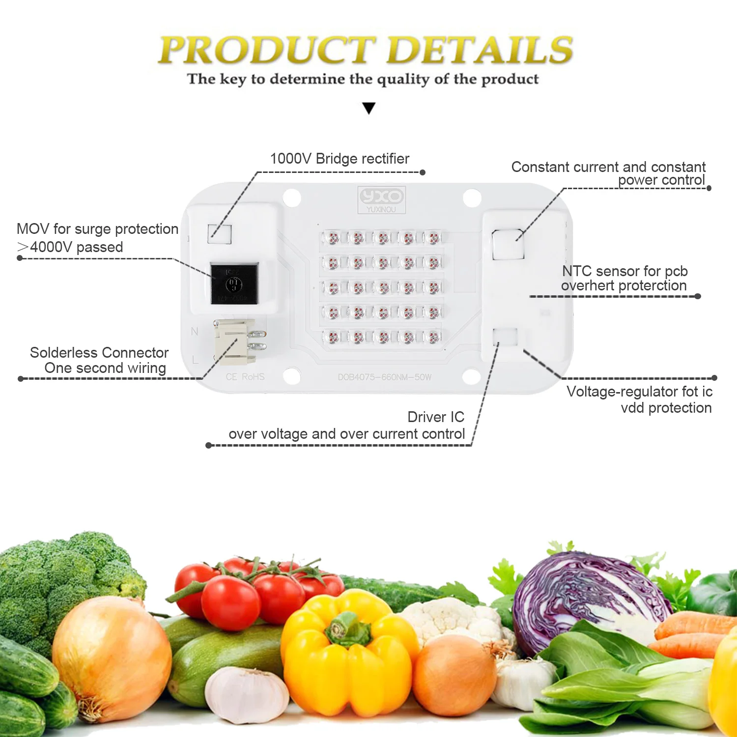 LED Grow Light Hydroponice 660NM 450NM AC220V LED Lamp Bead Driverless 50W LED Grow Chip