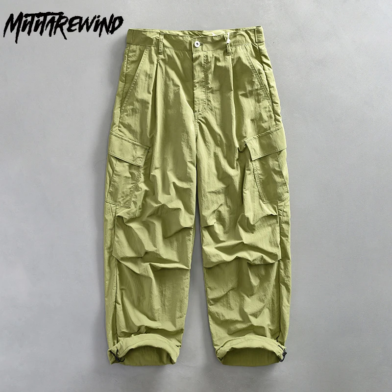 

Spring New Olive Green Pants Men High Street Causal Cargo Pants Four Seasons Full Length Straight Baggy Pant Trend Mens Trousers