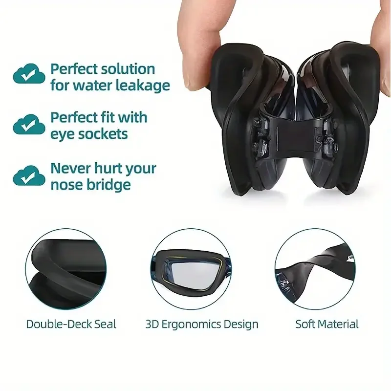 1pc Large Frame Swimming Goggles With Earplugs, Waterproof Anti-fog Adult Swimming Glasses, Swim Eyewear
