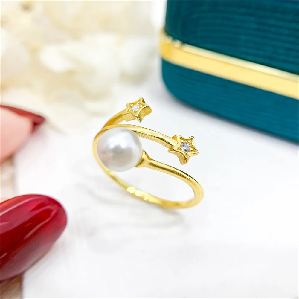 

DIY Pearl Accessories S925 Sterling Silver Ring Empty Holder Fashion Gold Silver Jewelry Holder with 6-10mm Beads