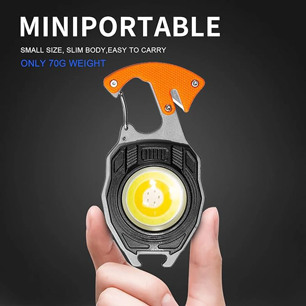 Led Keychain Flashlight,2000 lumens Rechargeable Cob Waterproof Portable Led Work Light，5 Light Modes Pocket Light with Battery