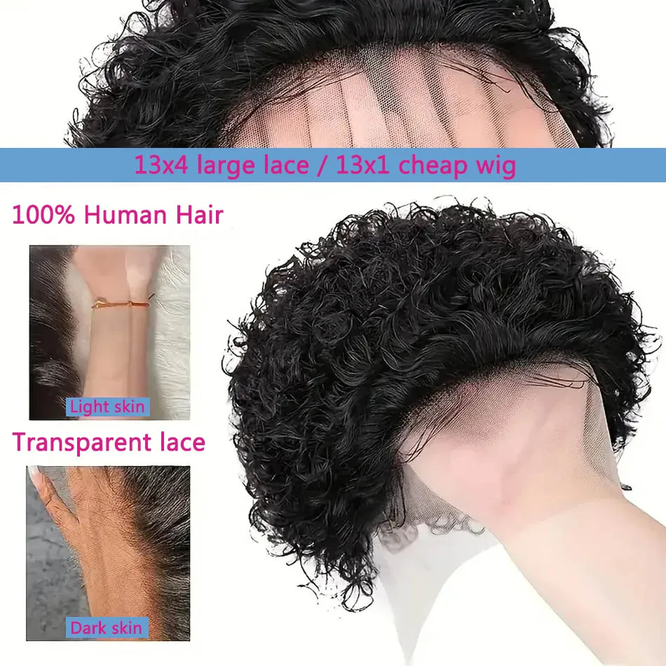 Pixie Curls 100% Human Hair 13x4 Lace Frontal Wigs Pixie Cut Short Bob Human Hair Wig Transparent Lace Front Wig