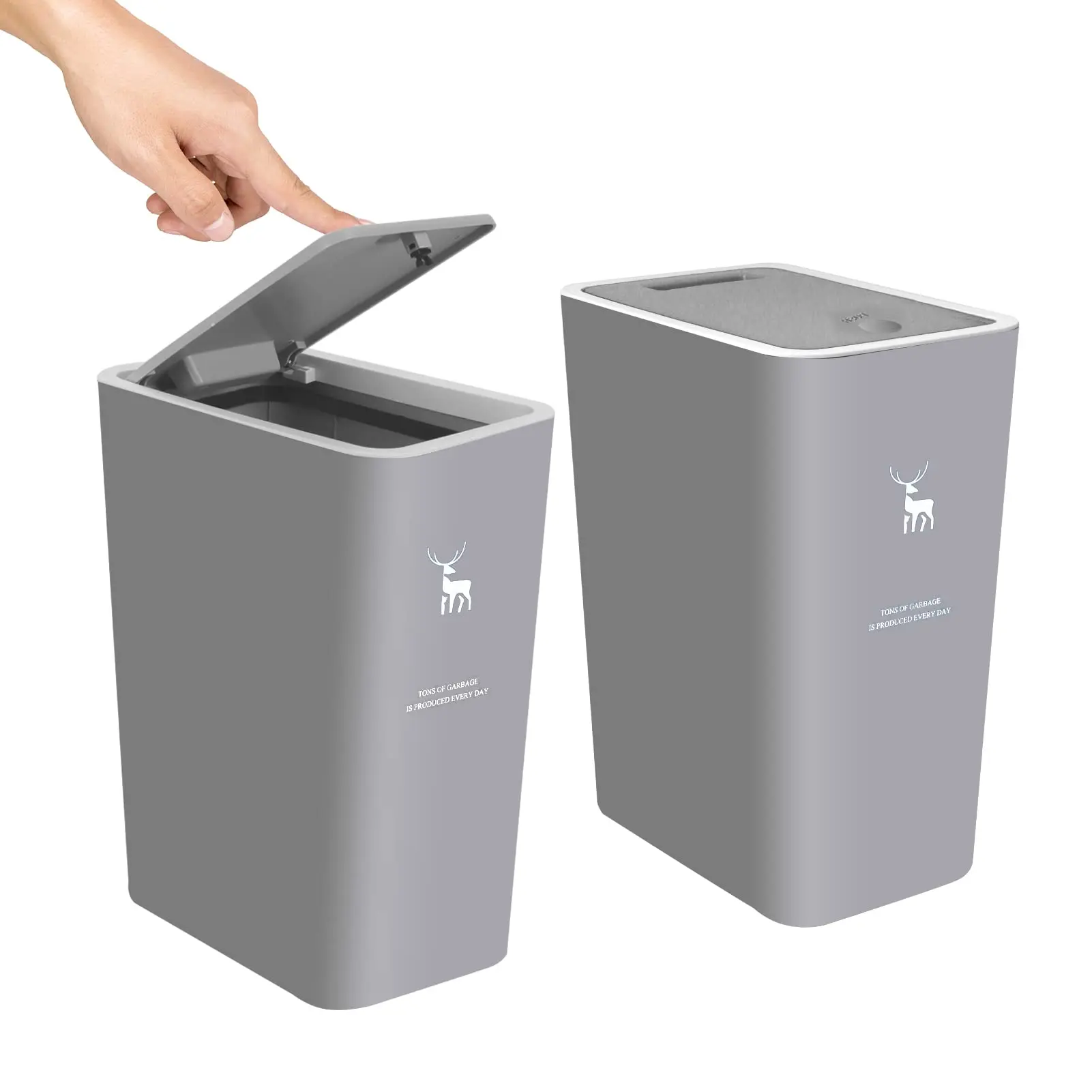 thumbnail image 1 of Cubo de basura para baño con tapa, cubo de basura de 15 litros con tapa a presión, cubo de basura de plástico, cesto de basura para cocina, dormitorio y oficina, 1 of 5