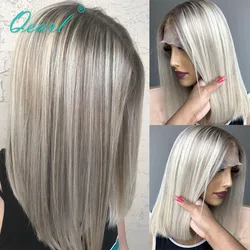 Human Hair Wig for Women Transparent HD Lace Frontal Wigs 13x4 Straight Virgin Hair Ash Blonde Light Grey Highlights Wig Qearl