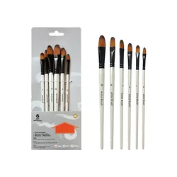 Two-tone Nylon Hair Brush Set - Pearl White Wood Handle for Oil and Watercolor Painting (6-Piece Beginner's Set) (Nail round set)
