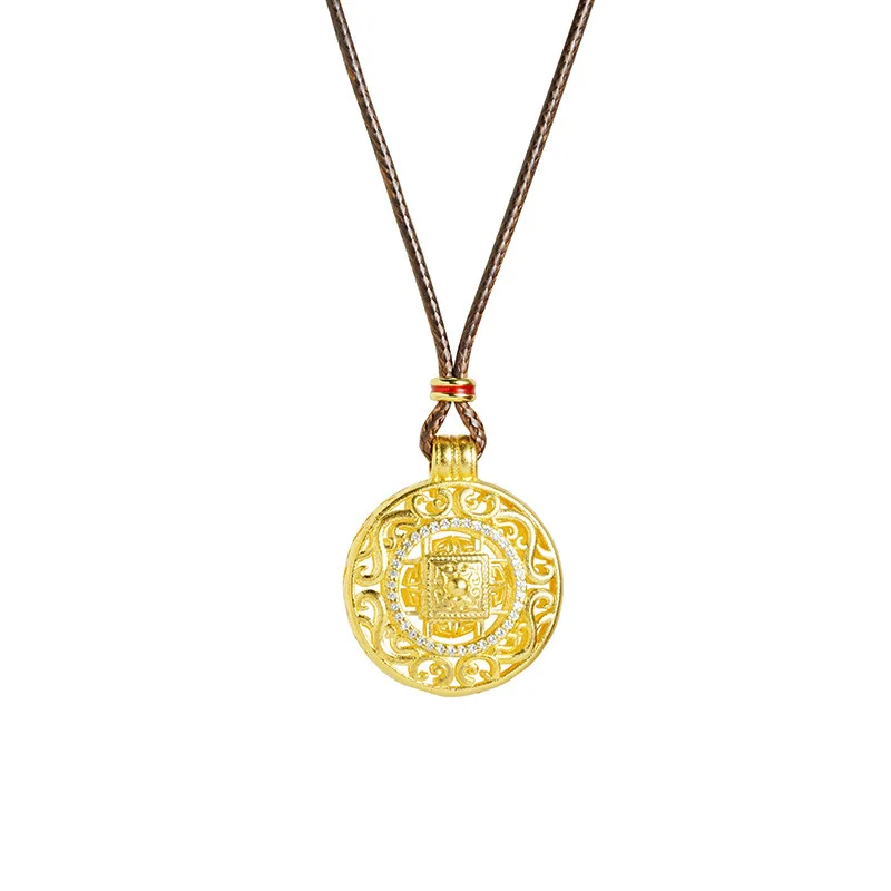 9999 24K real gold Fashion design ancient fashion necklace royal style diamond-studded eight treasures compass pendant